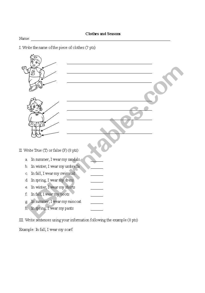 Clothes worksheet