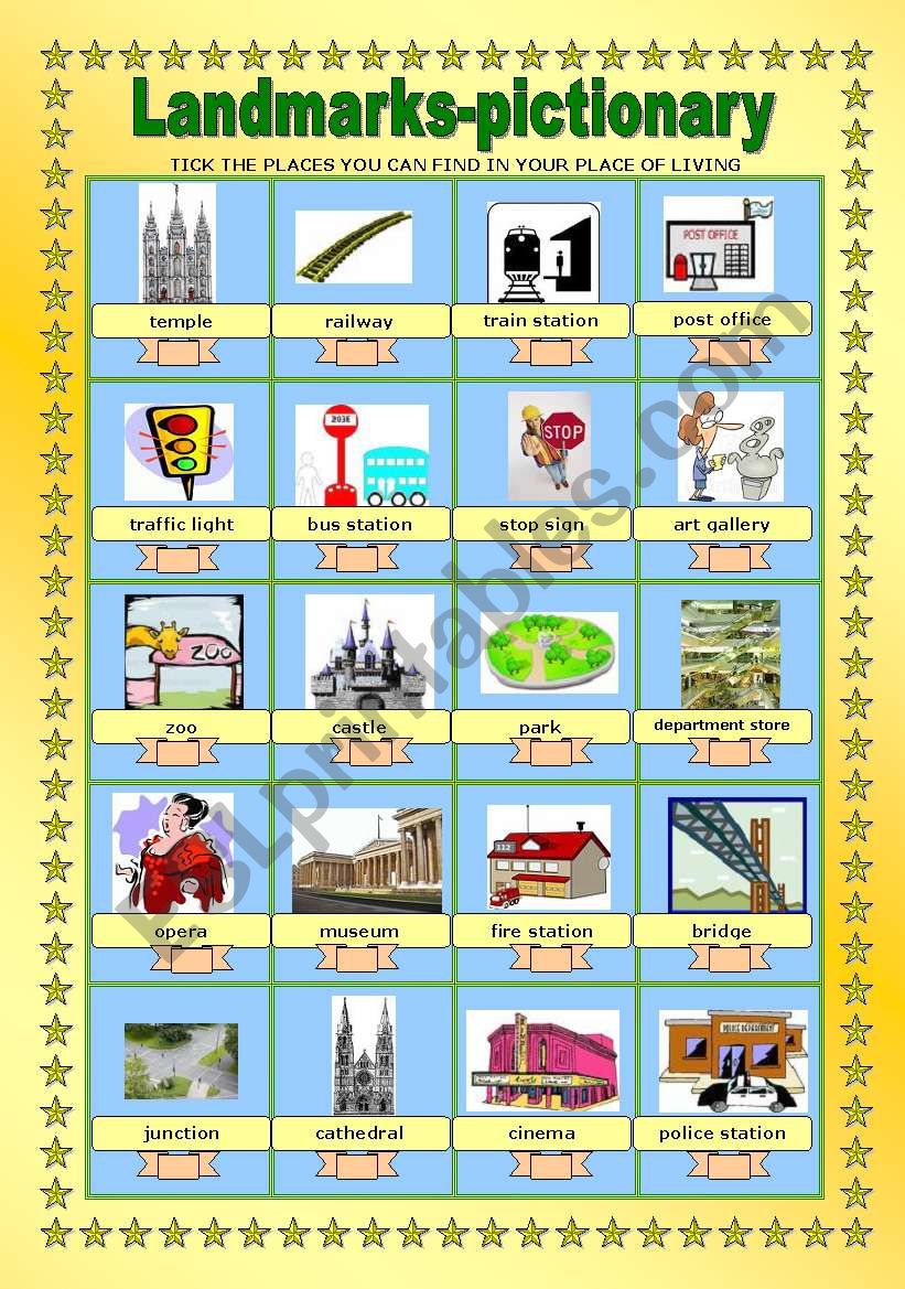 Landmarks PICTIONARY worksheet