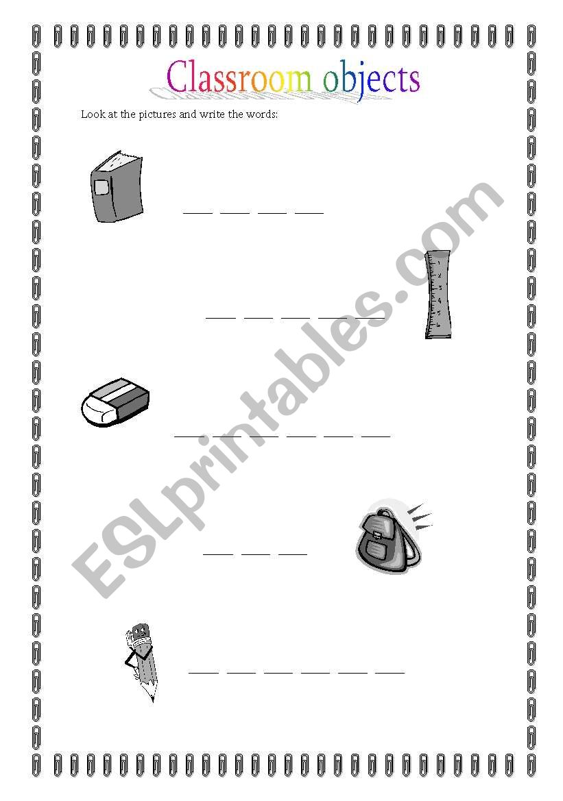 Classroom Objects worksheet