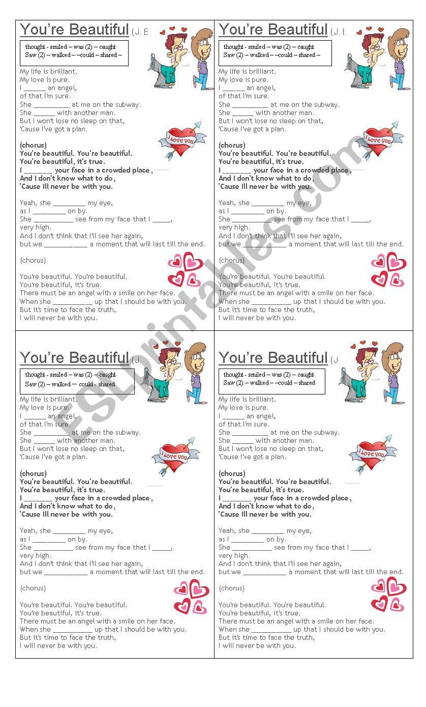 You´re Beautiful song ESL worksheet by averitope
