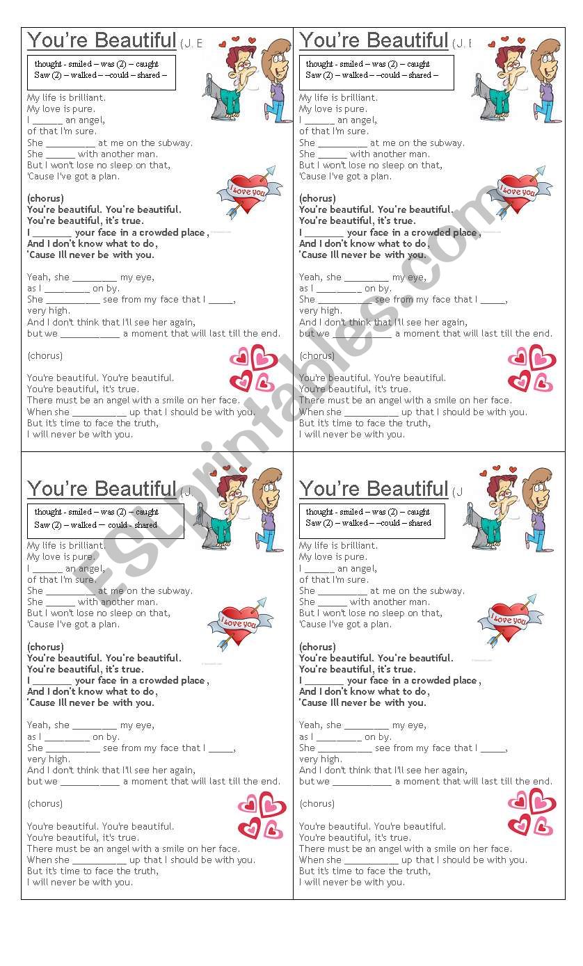 Youre Beautiful song worksheet