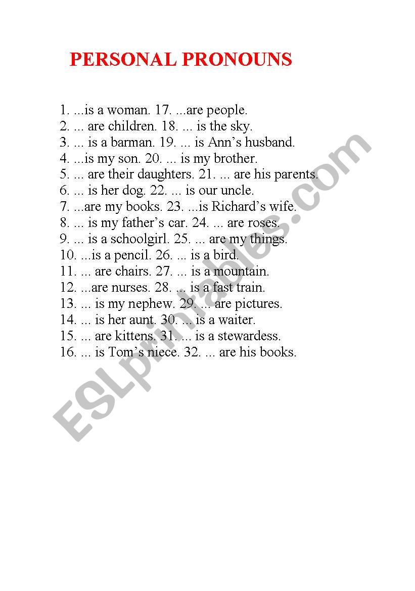 personal pronouns worksheet