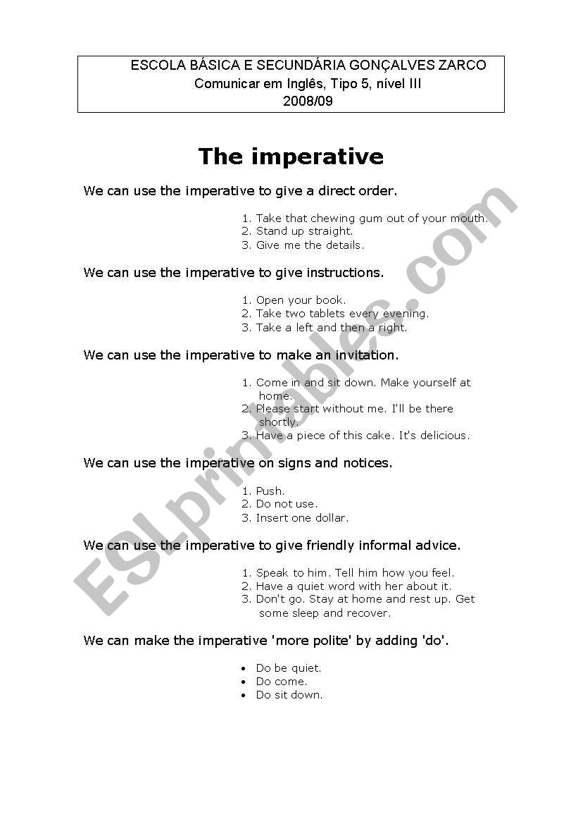 Imperative worksheet