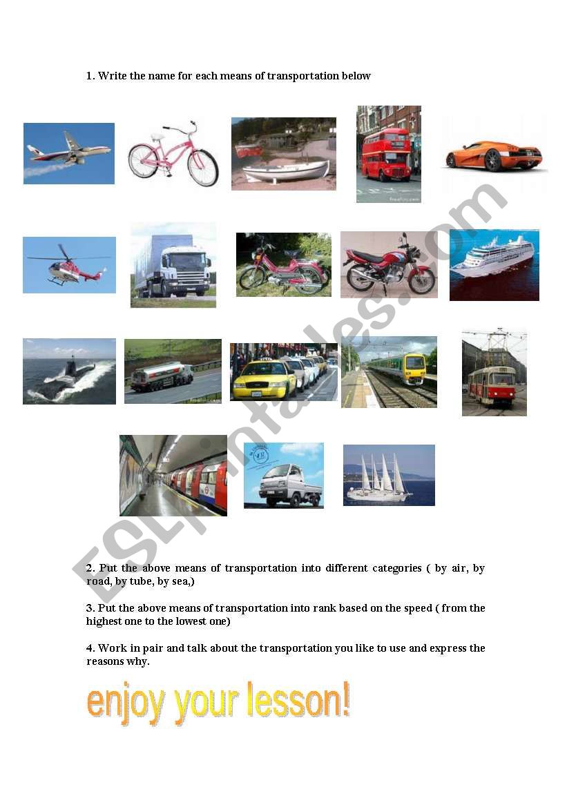 transportation  worksheet
