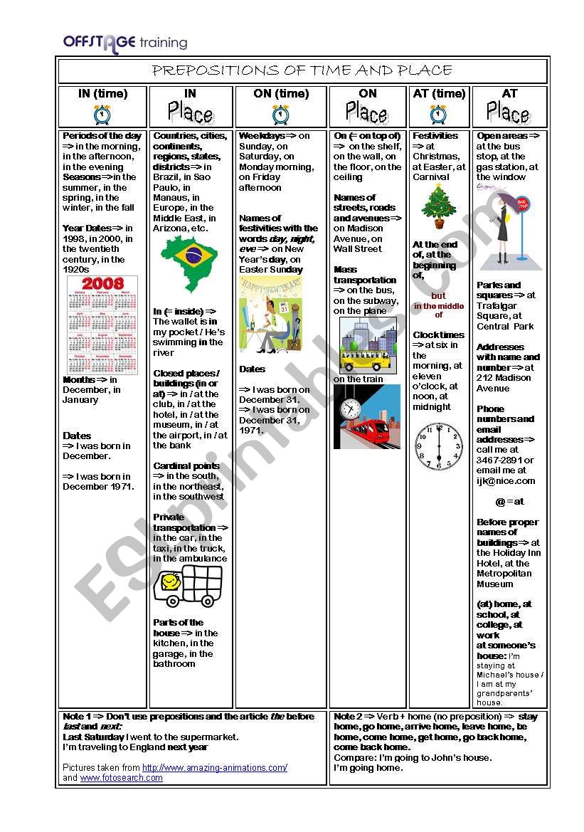 Prepositions of Time and Place - AT/ON/IN - Review Page + Exercises