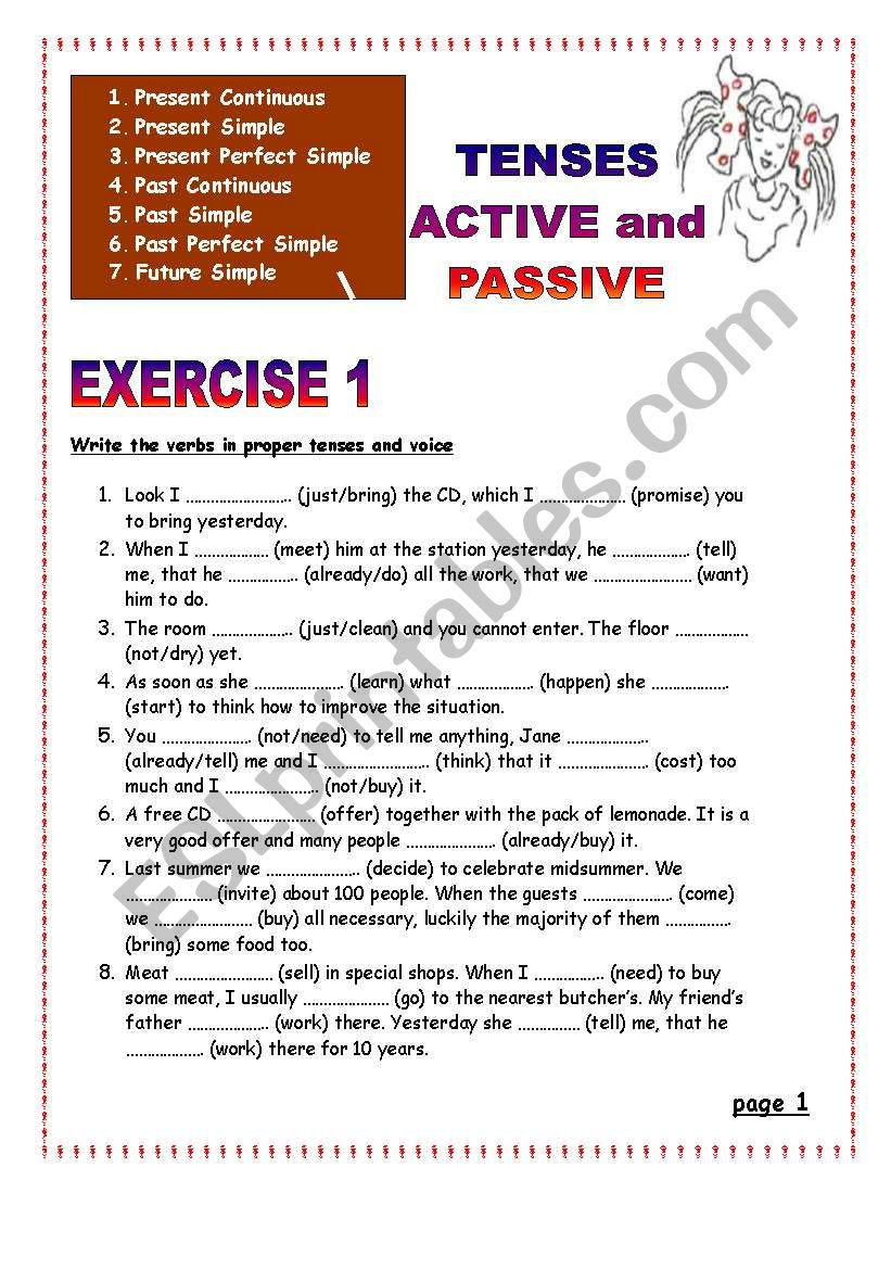 4 pages/146 gap fills Tenses (Active/passive)