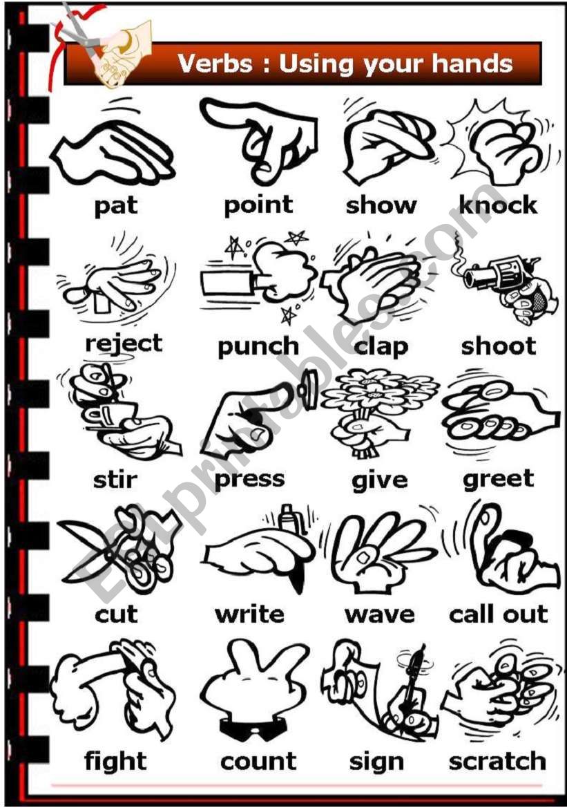 Verbs: Using your hands worksheet