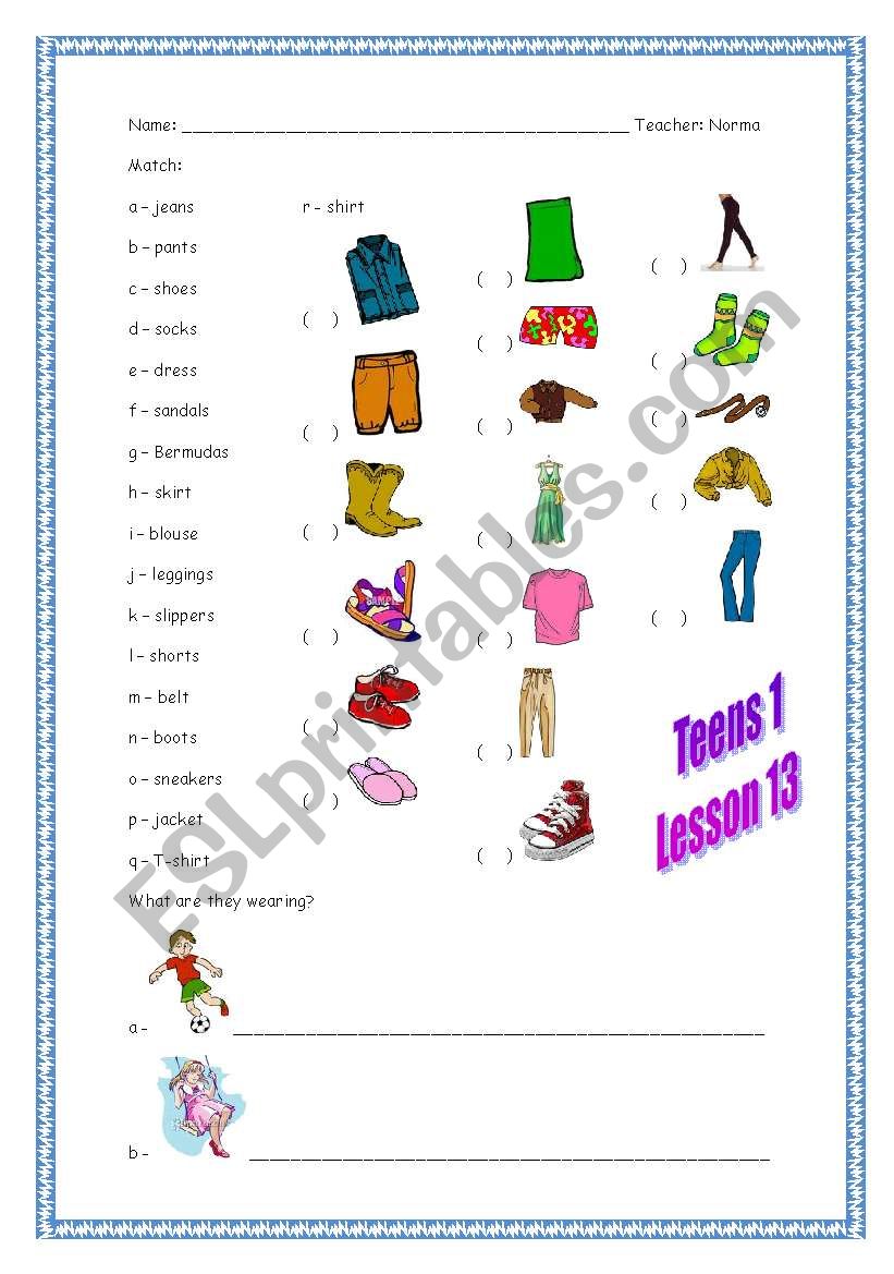 Clothes and color worksheet