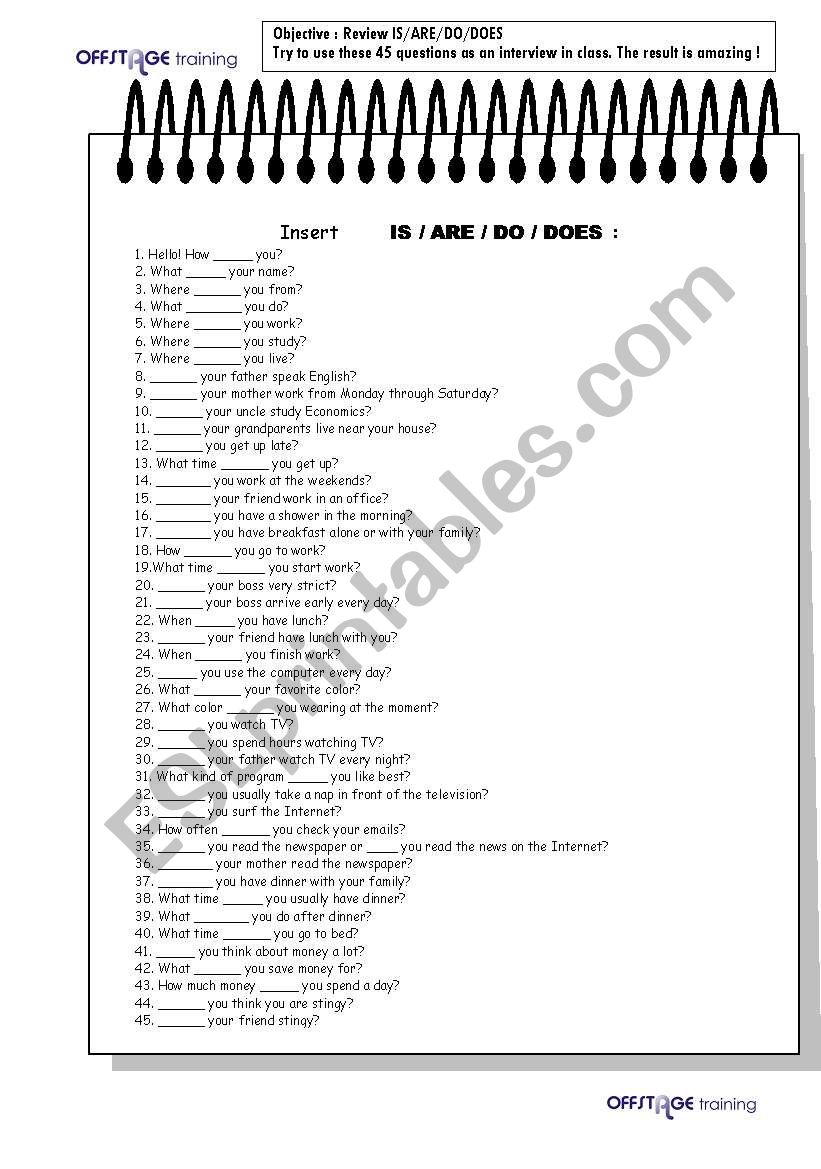 IS_ARE_DO_DOES 45 questions worksheet