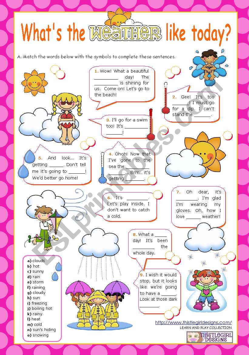 WhatÂ´s the weather like today?  (1/2) - Vocabulary worksheet for Elementary and Lower Intermediate students