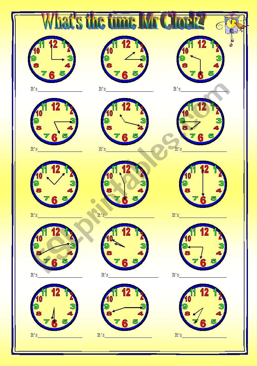 What´s the time Mr Clock? worksheet ESL worksheet by kordullaaa