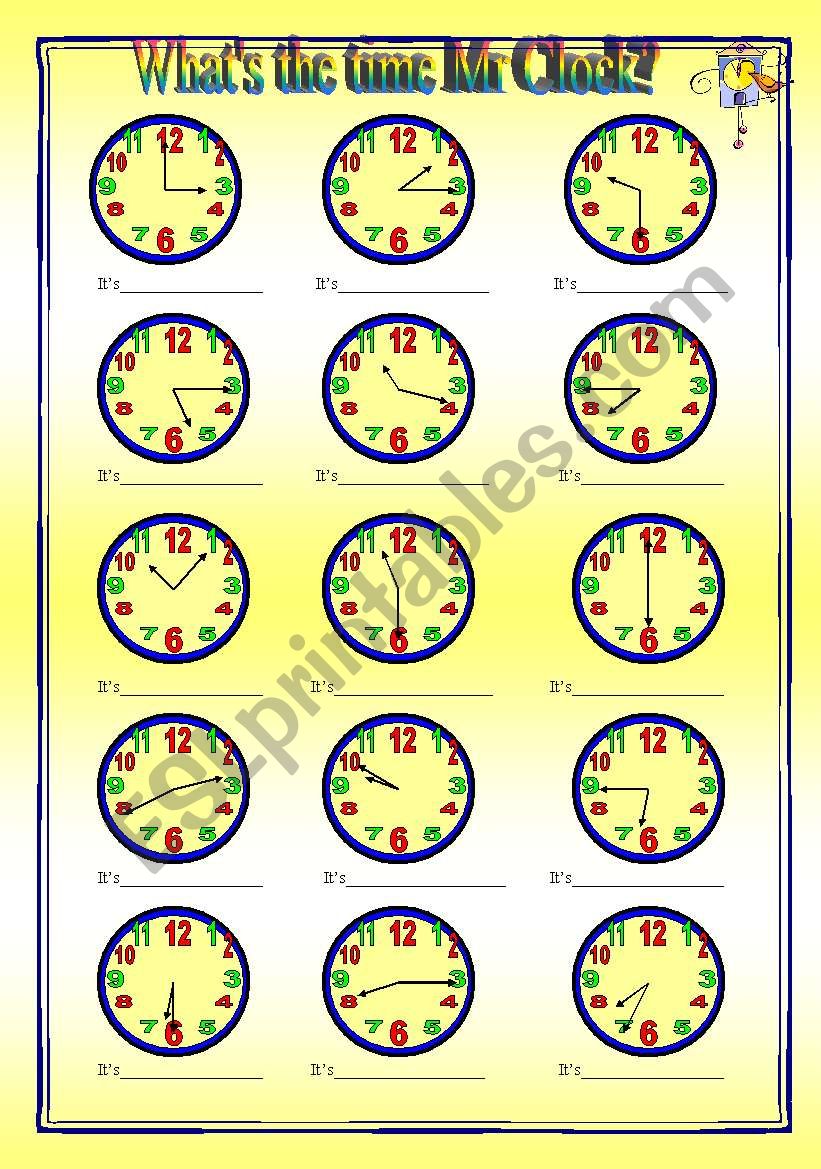 Whats the time Mr Clock? - worksheet