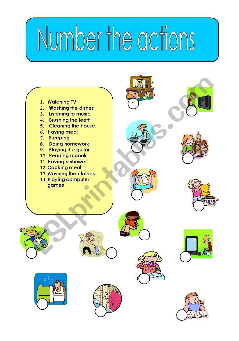 Number the actions worksheet