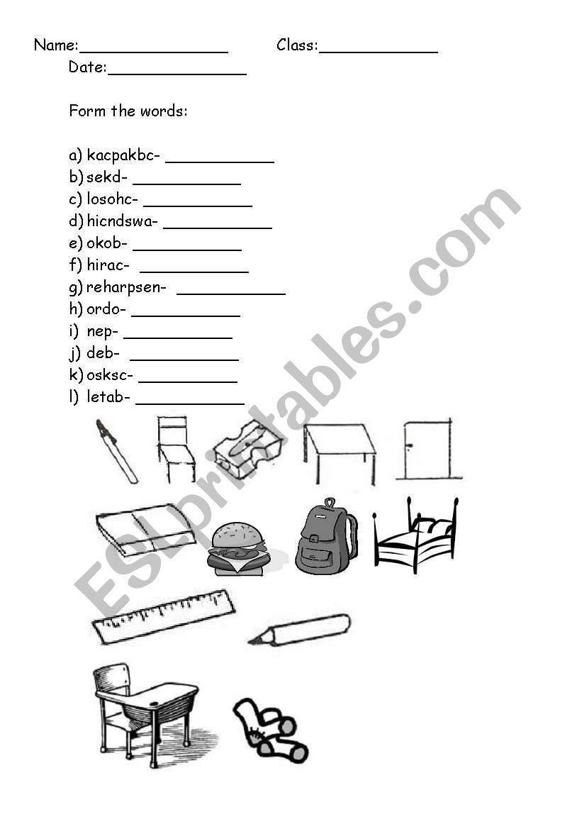 Form the words worksheet