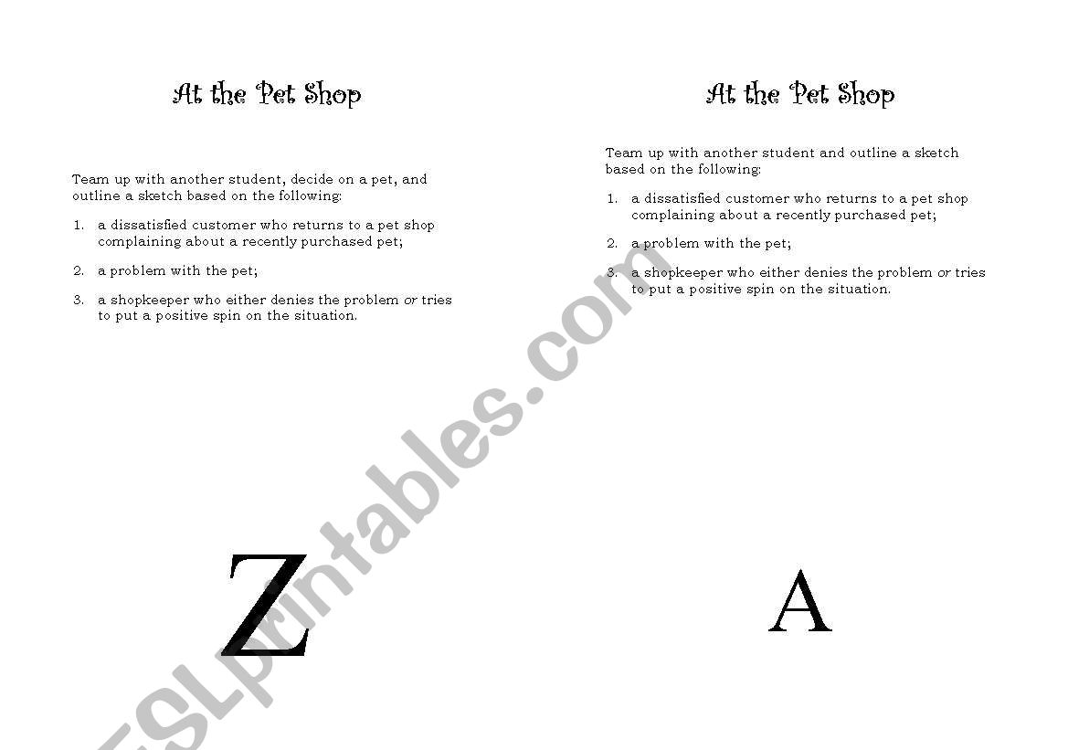 At the Pet Shop Role Play worksheet