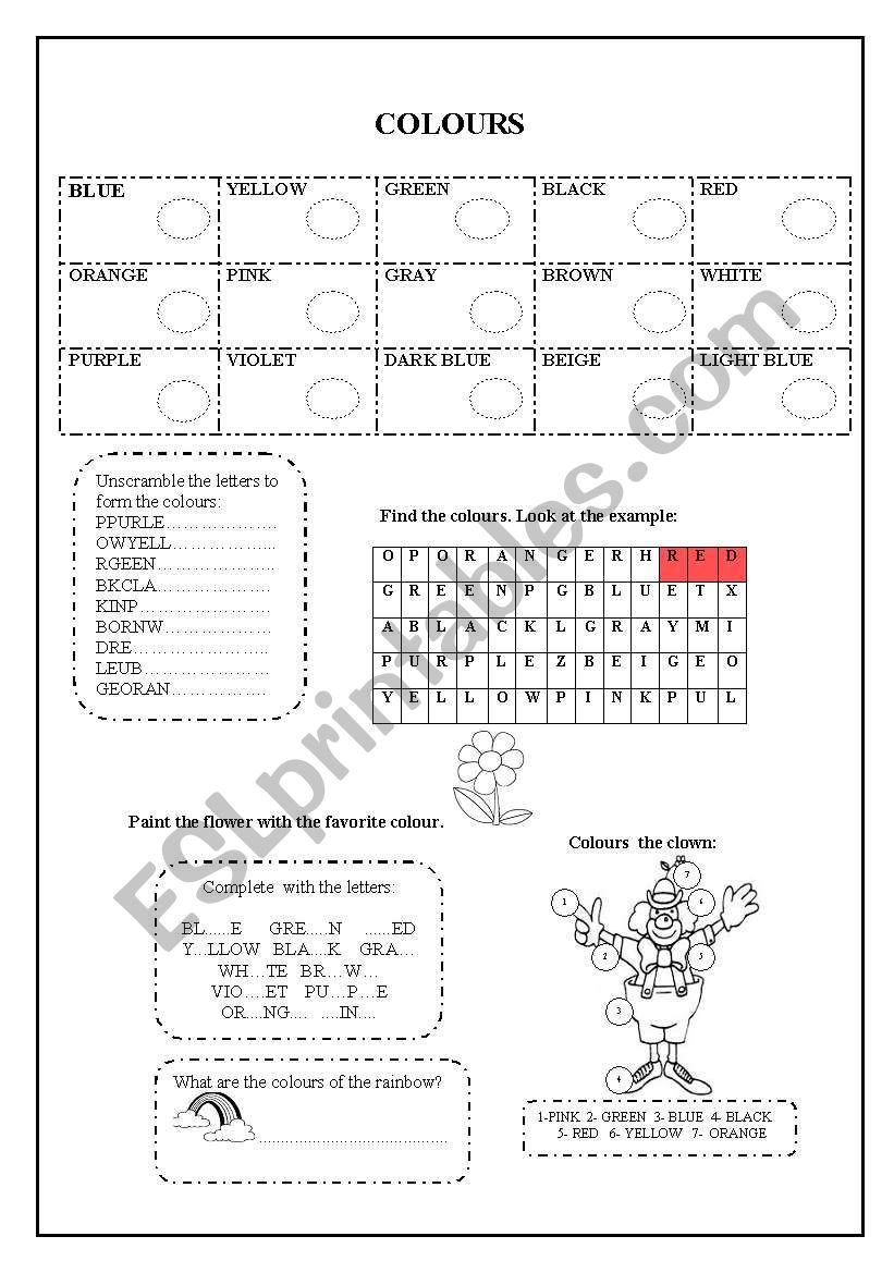 Colours worksheet