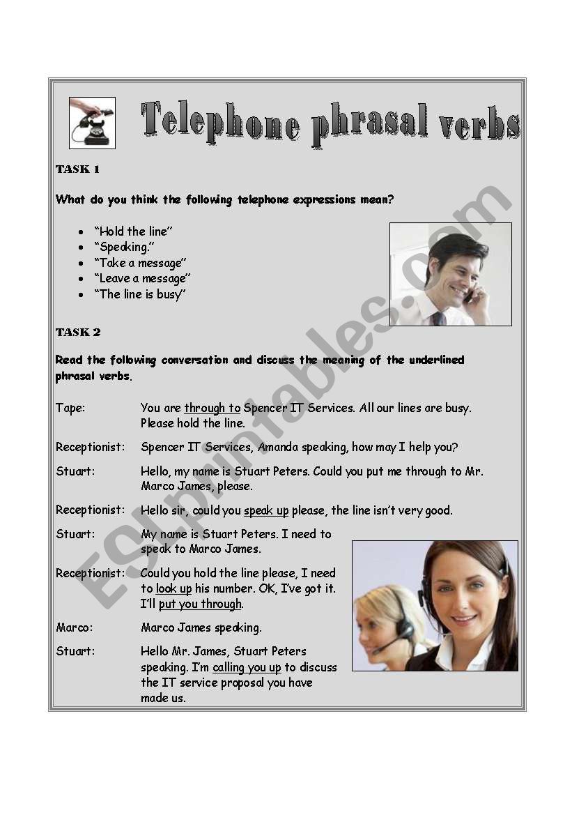 Telephone phrasal verbs worksheet
