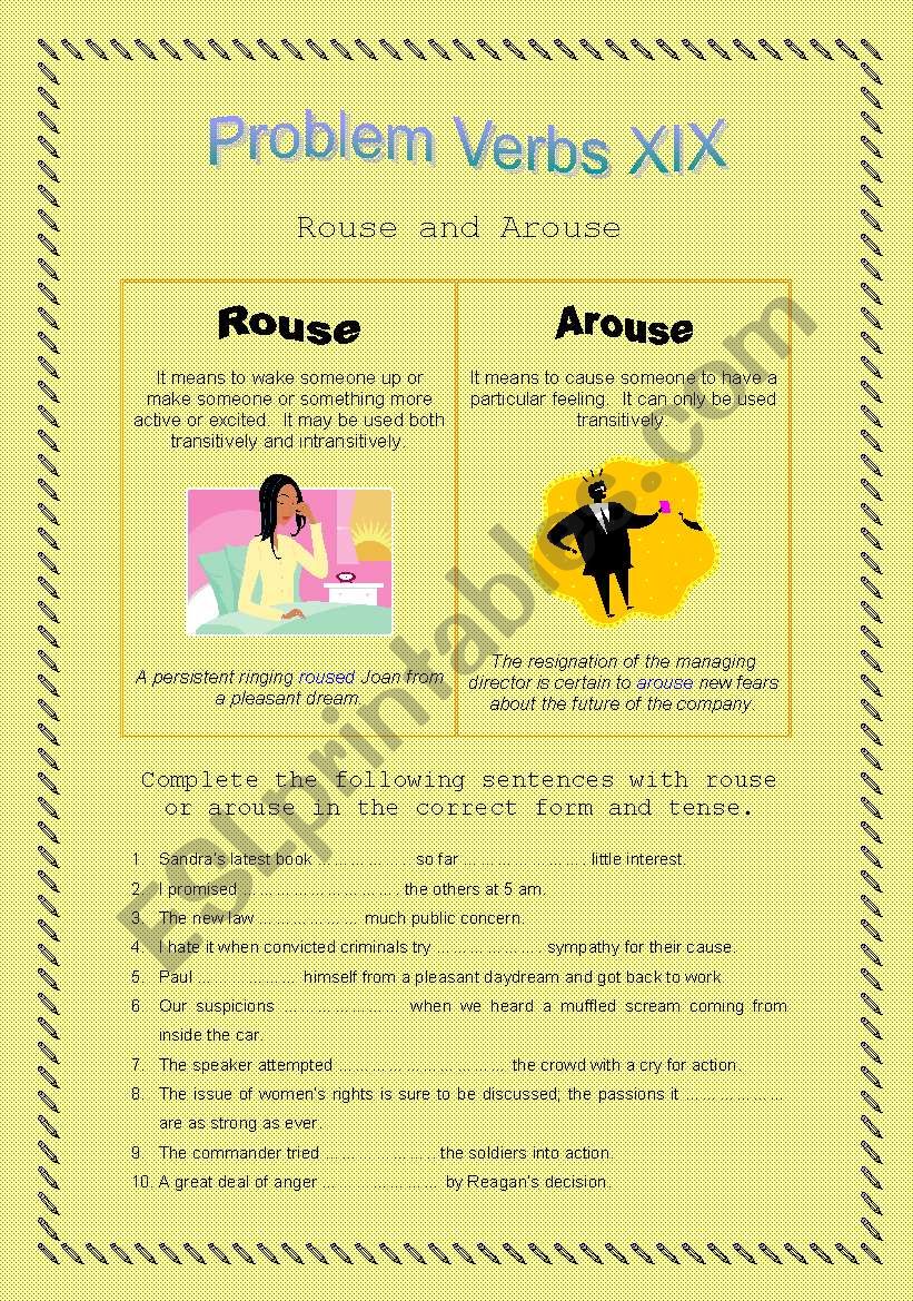 Problem Verbs XIX -  Rouse and Arouse theory and practice + key