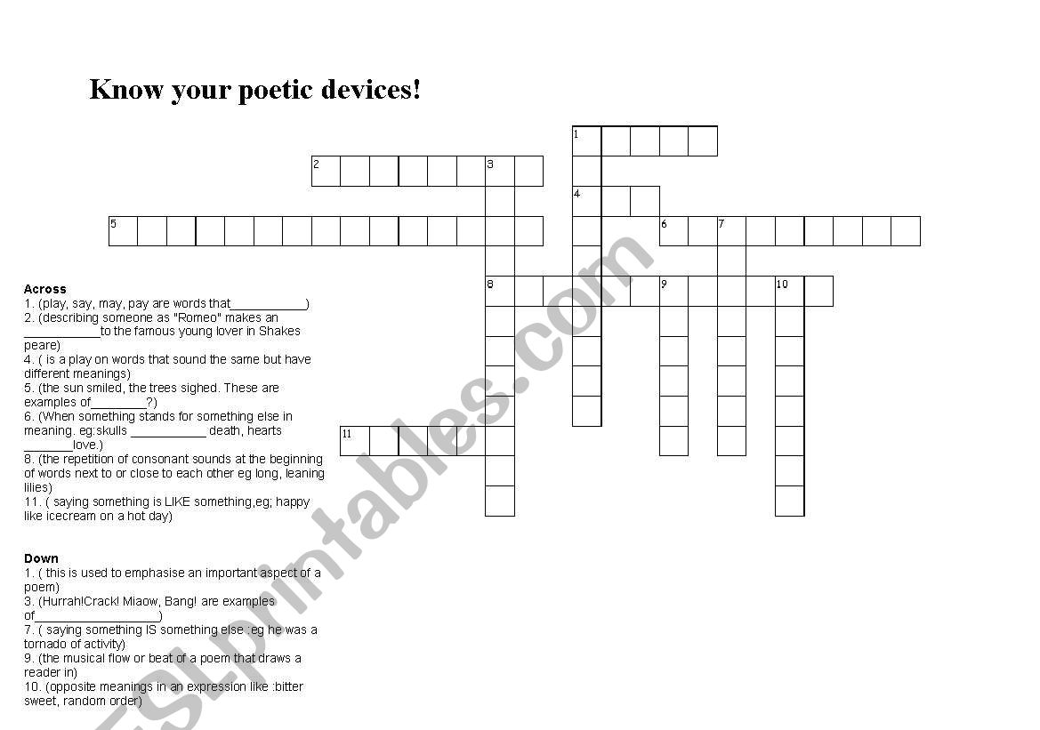 Crossword: Know your poetic devices