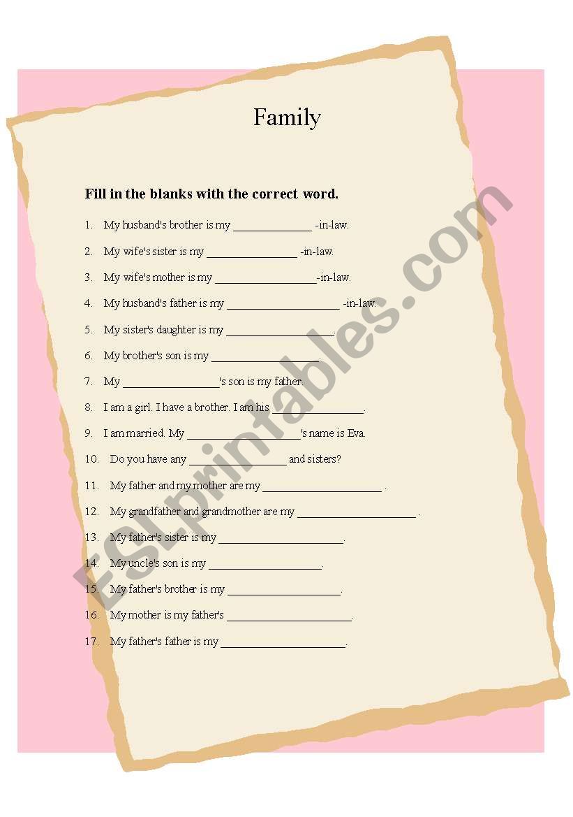 Family Quiz worksheet