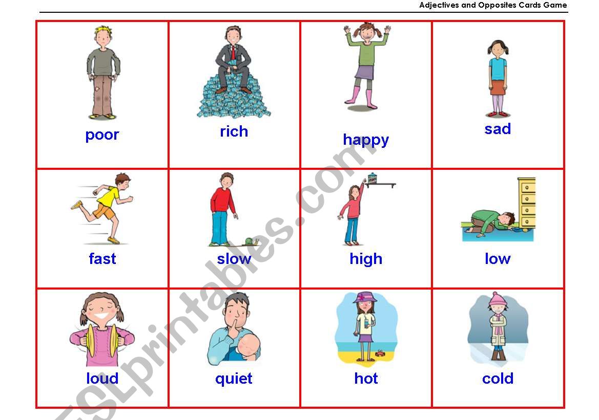 Adjectives and Opposites Cards Game