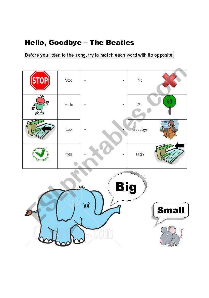 Hello Goodbye - The Beatles worksheet Hello Goodbye - The Beatles worksheet