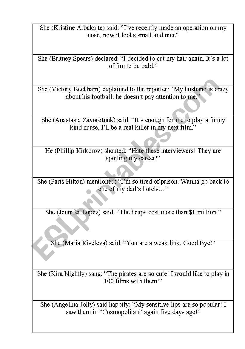 Reported Speech Speaking Activity