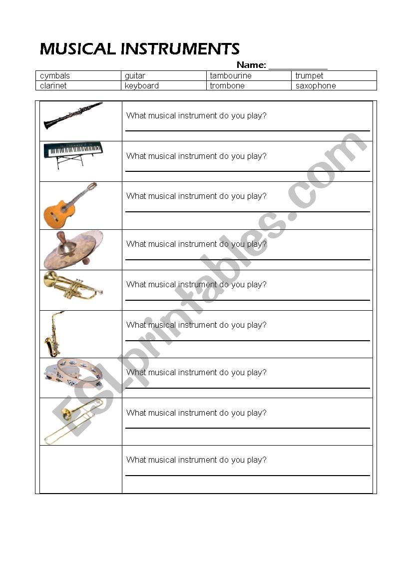 Musical instruments worksheet