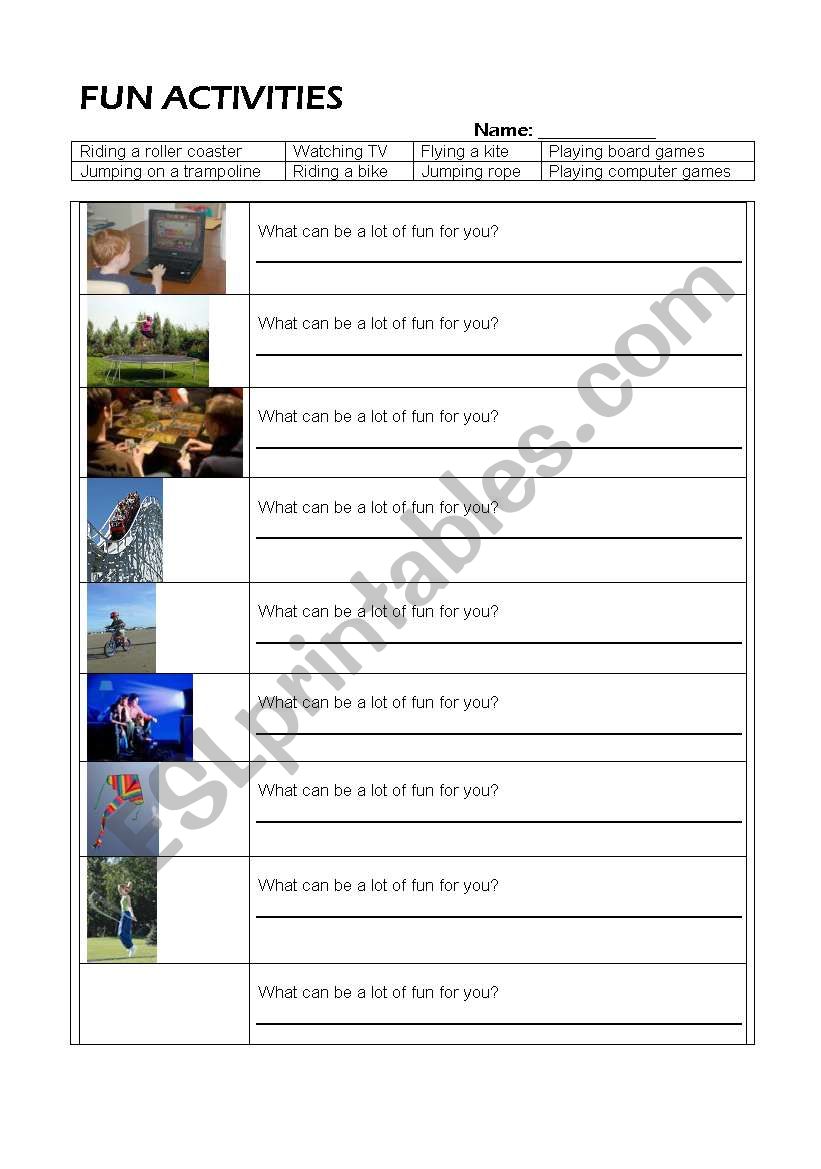 Fun activities worksheet