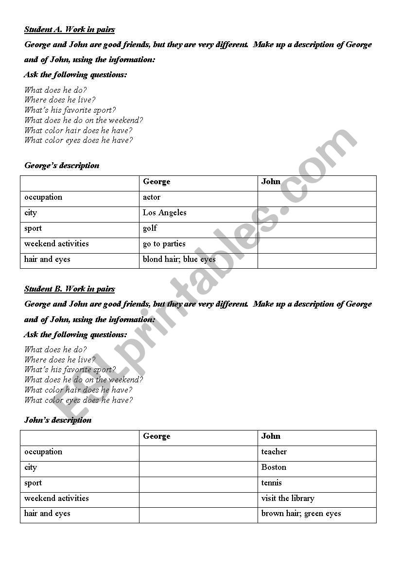 Appearance worksheet