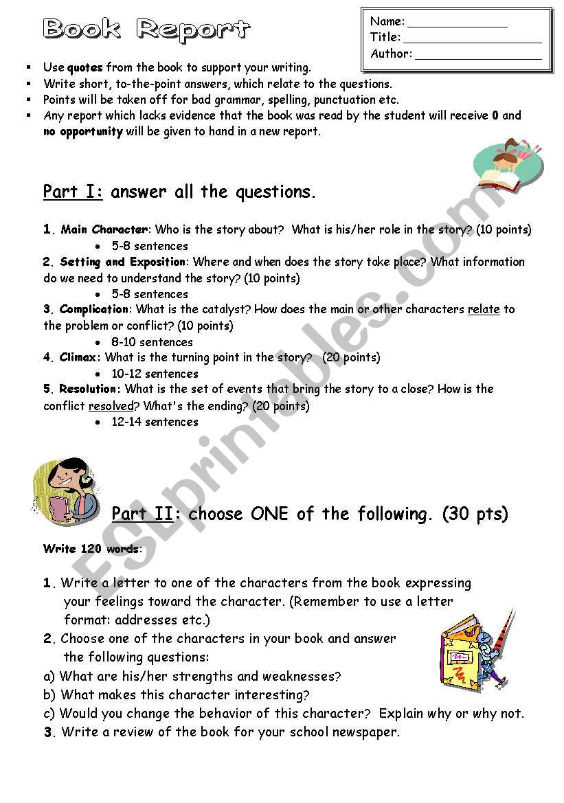 Book Report worksheet