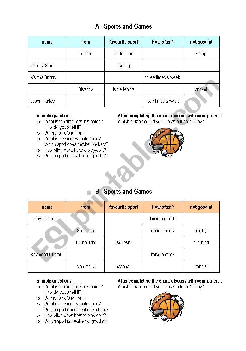 Sports and Games worksheet