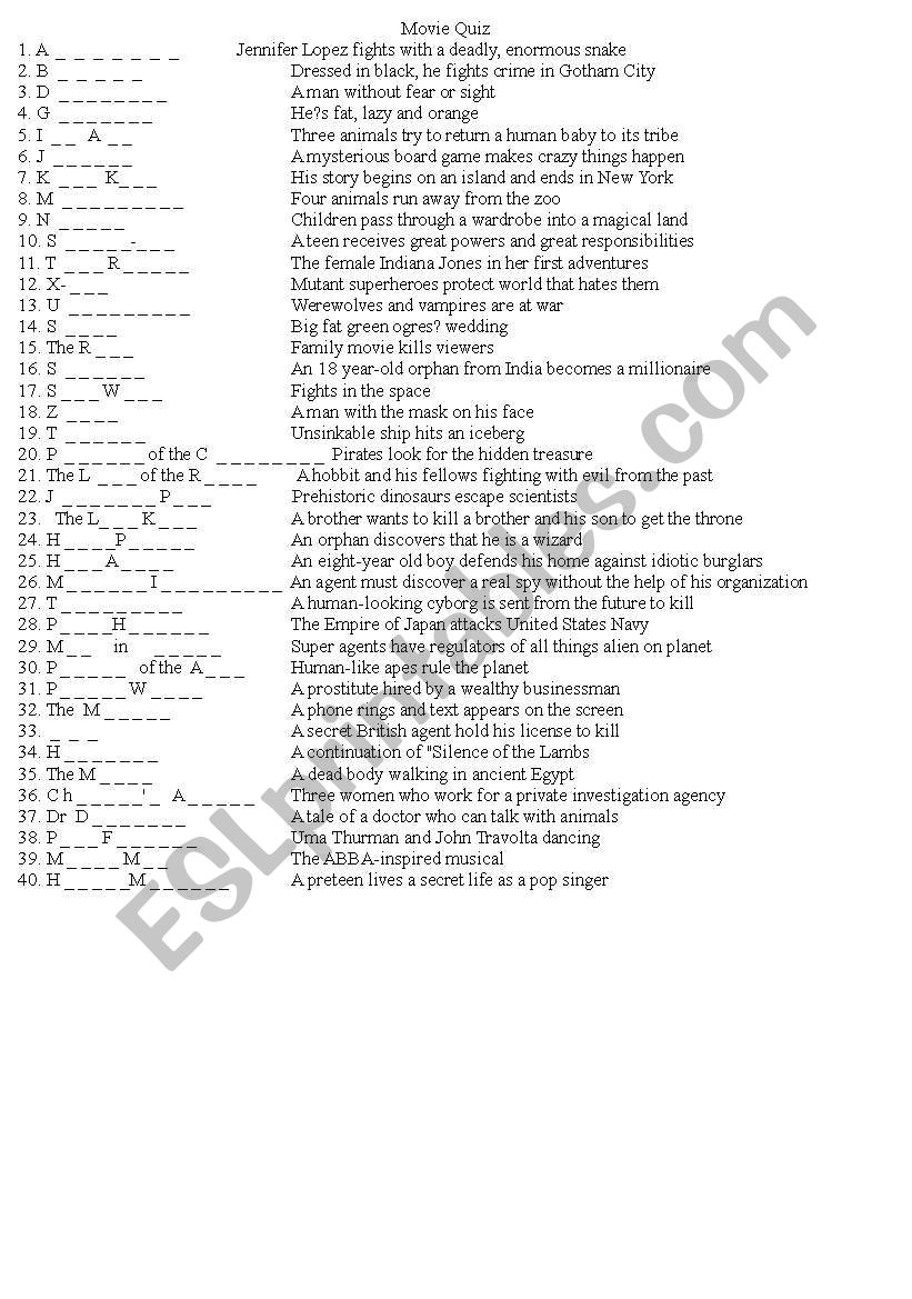 Movie Quiz worksheet