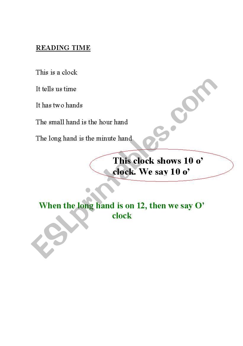 reading time worksheet