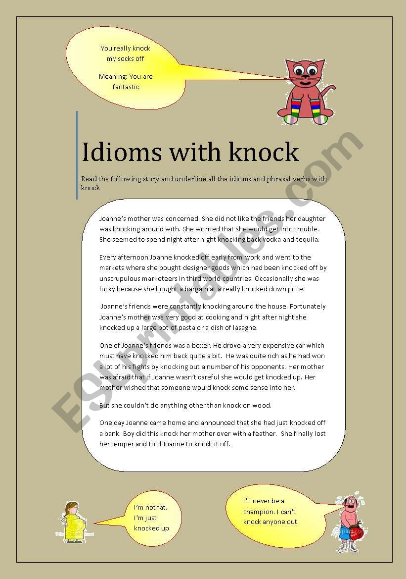 Knock knock-idioms and phrasal verbs with knock - ESL worksheet by joy2bill