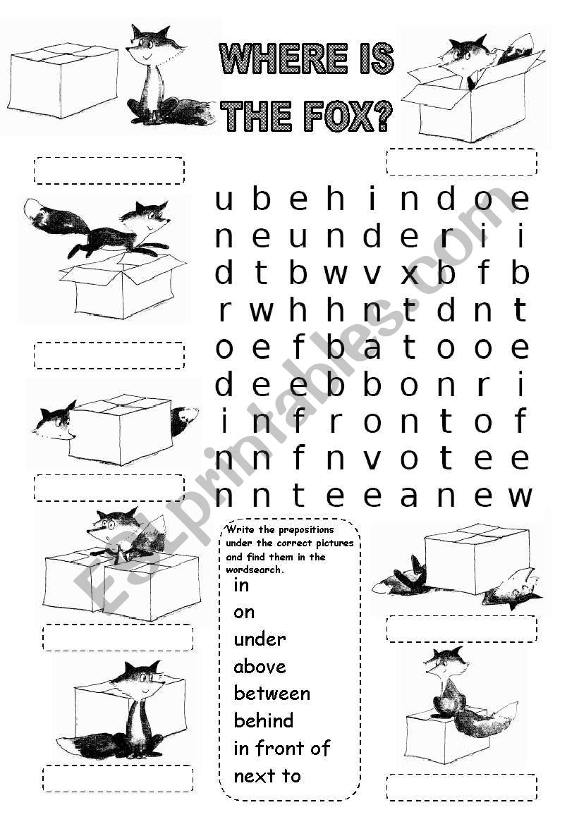 WHERE IS THE FOX? WORDSEARCH worksheet