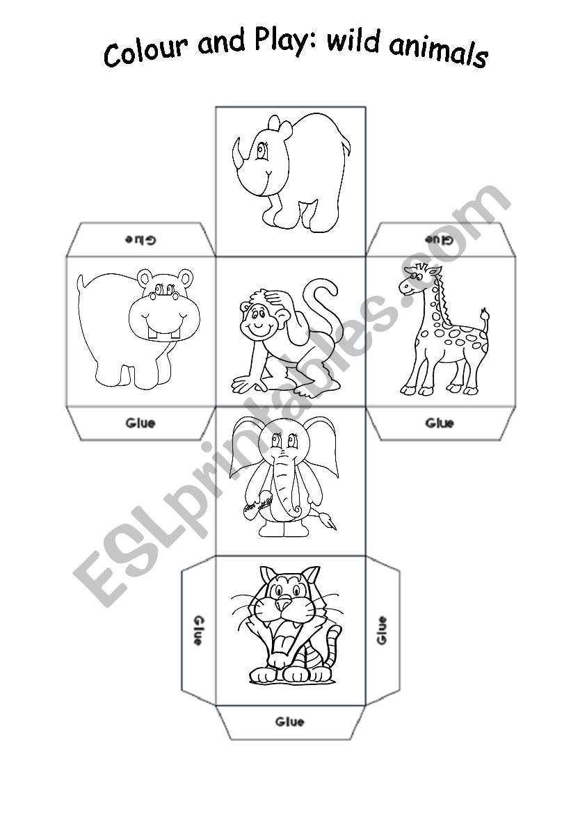 Wild animals dice worksheet