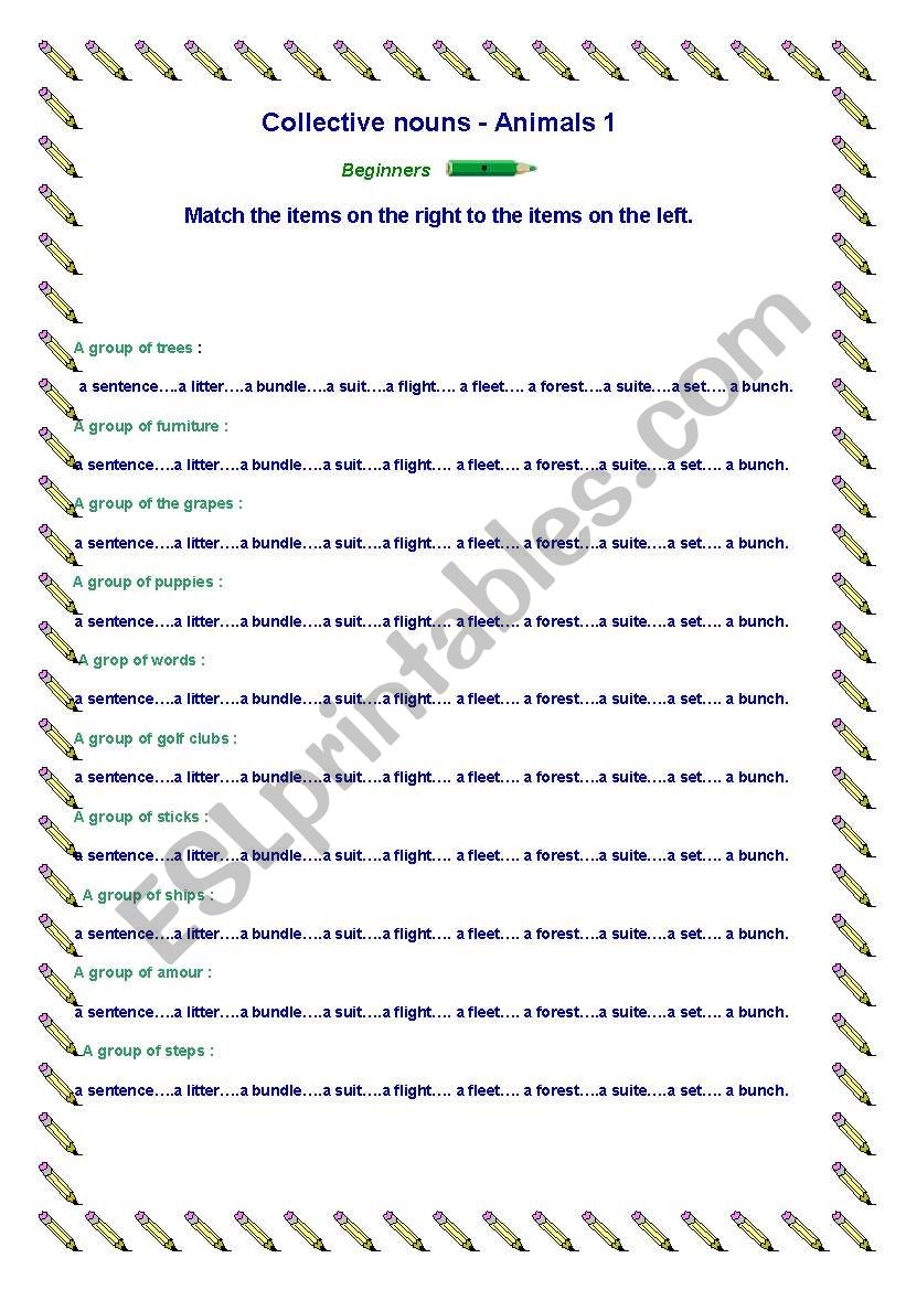 Collection nouns worksheet