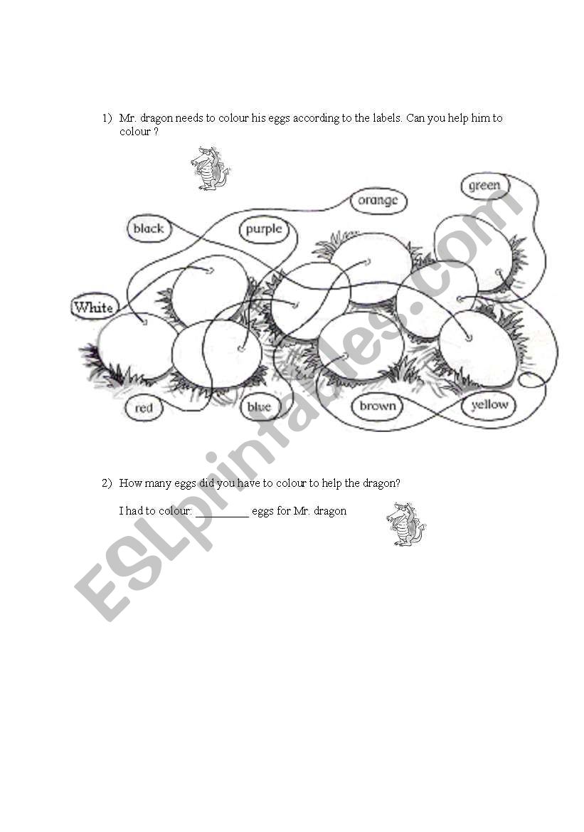 Colourin Mr Dragons eggs worksheet