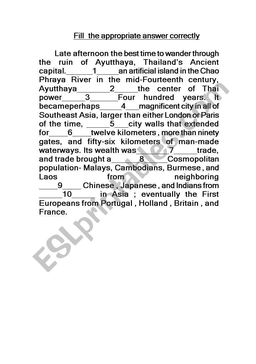 Ayuthaya worksheet