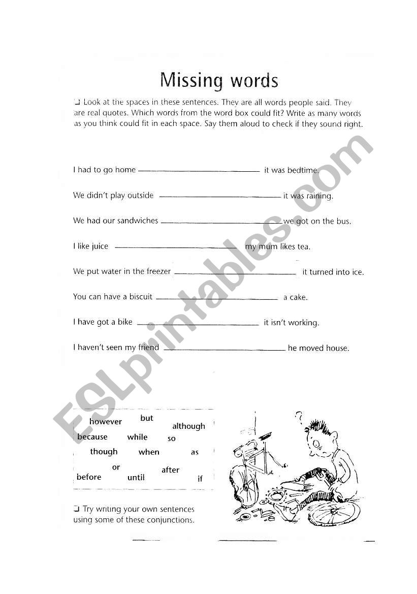 conjunctions worksheet