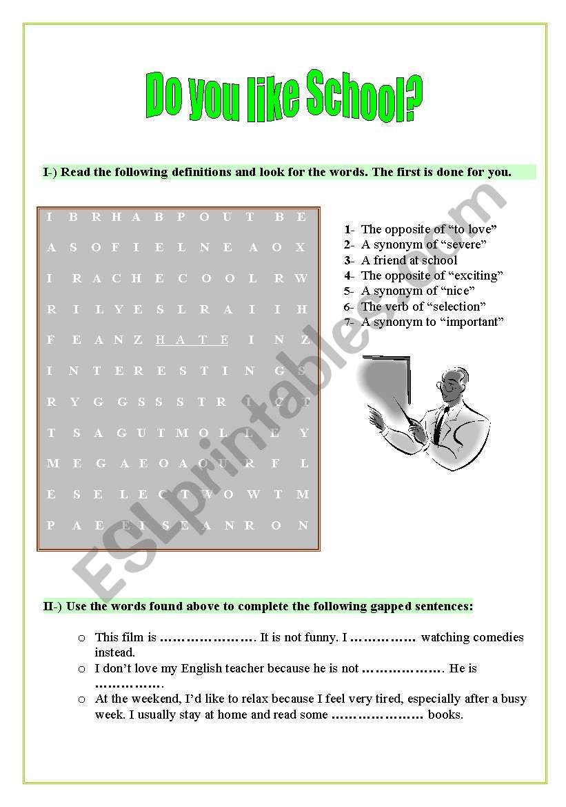 Do you like school?: English ESL worksheets pdf & doc