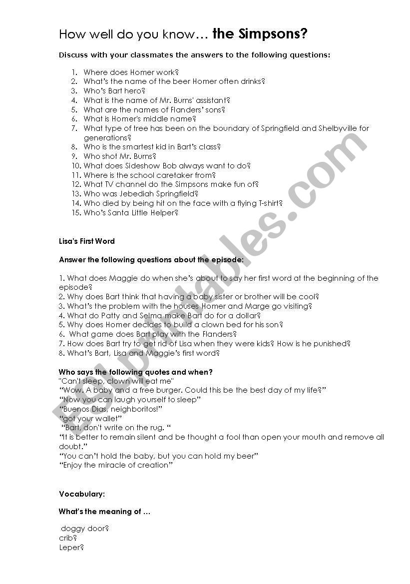 lisas first word worksheet