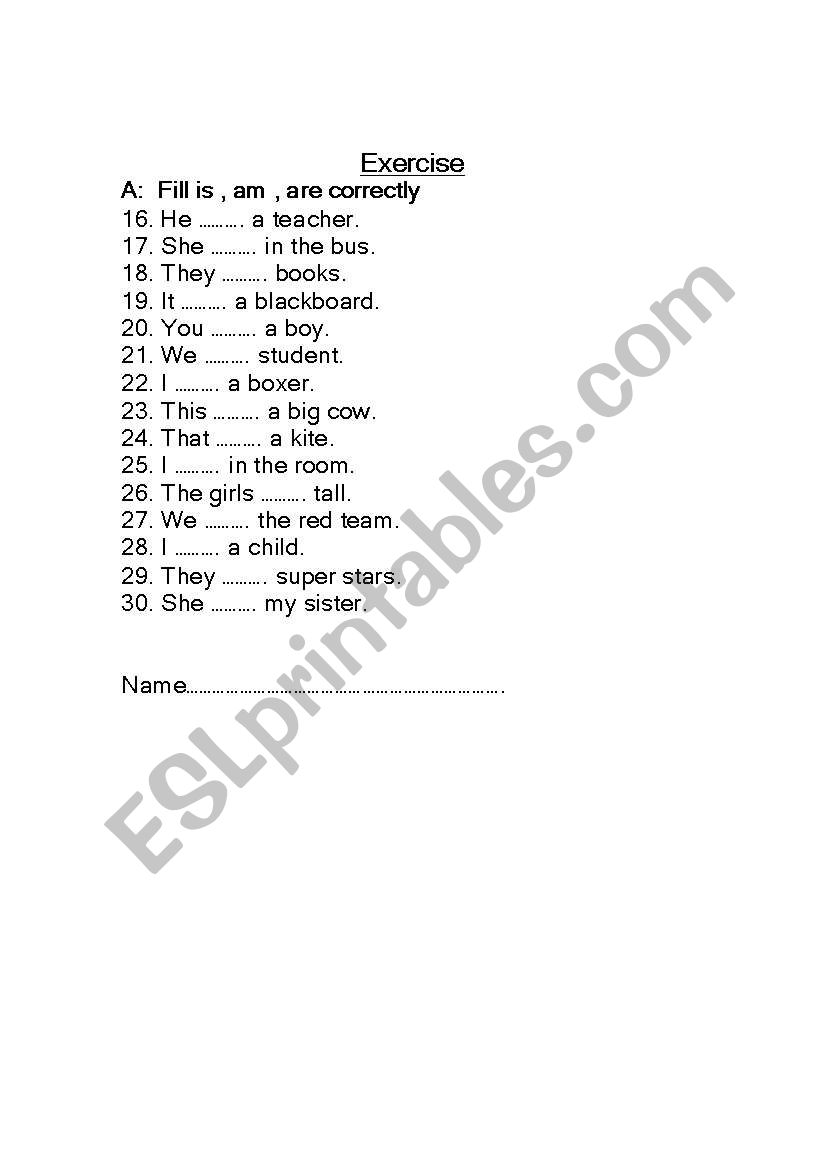 verb to be worksheet