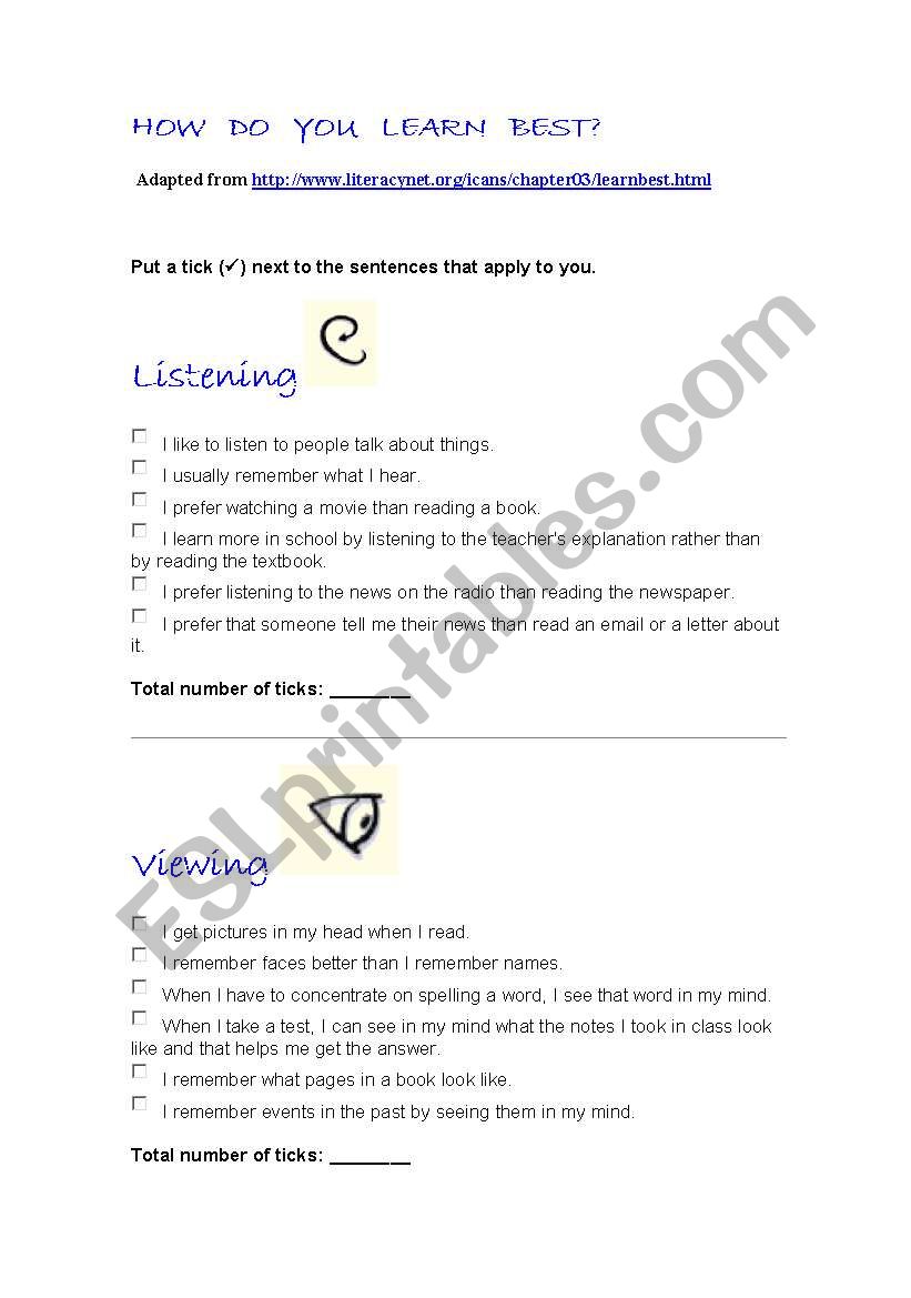 English worksheets how do you learn best 