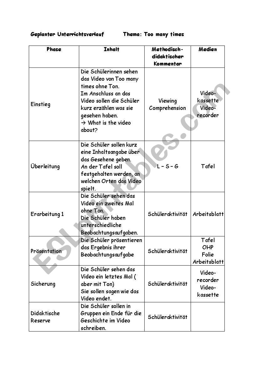 Too many times ~ creative writing ~ incl. lesson plan