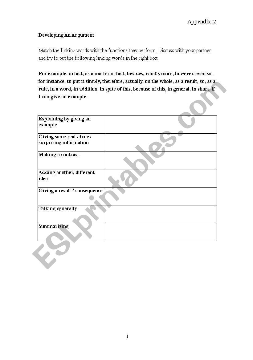 Linking words/conjunctions worksheet