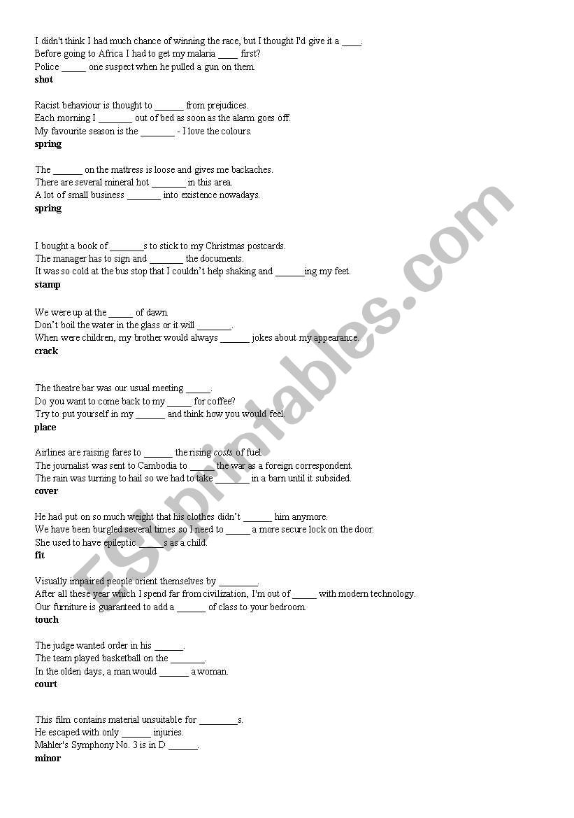 CAE gapped sentences worksheet