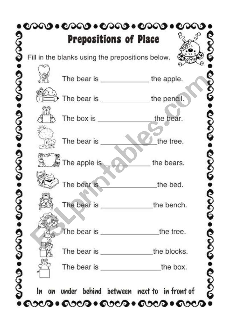 Prepositions of Place worksheet