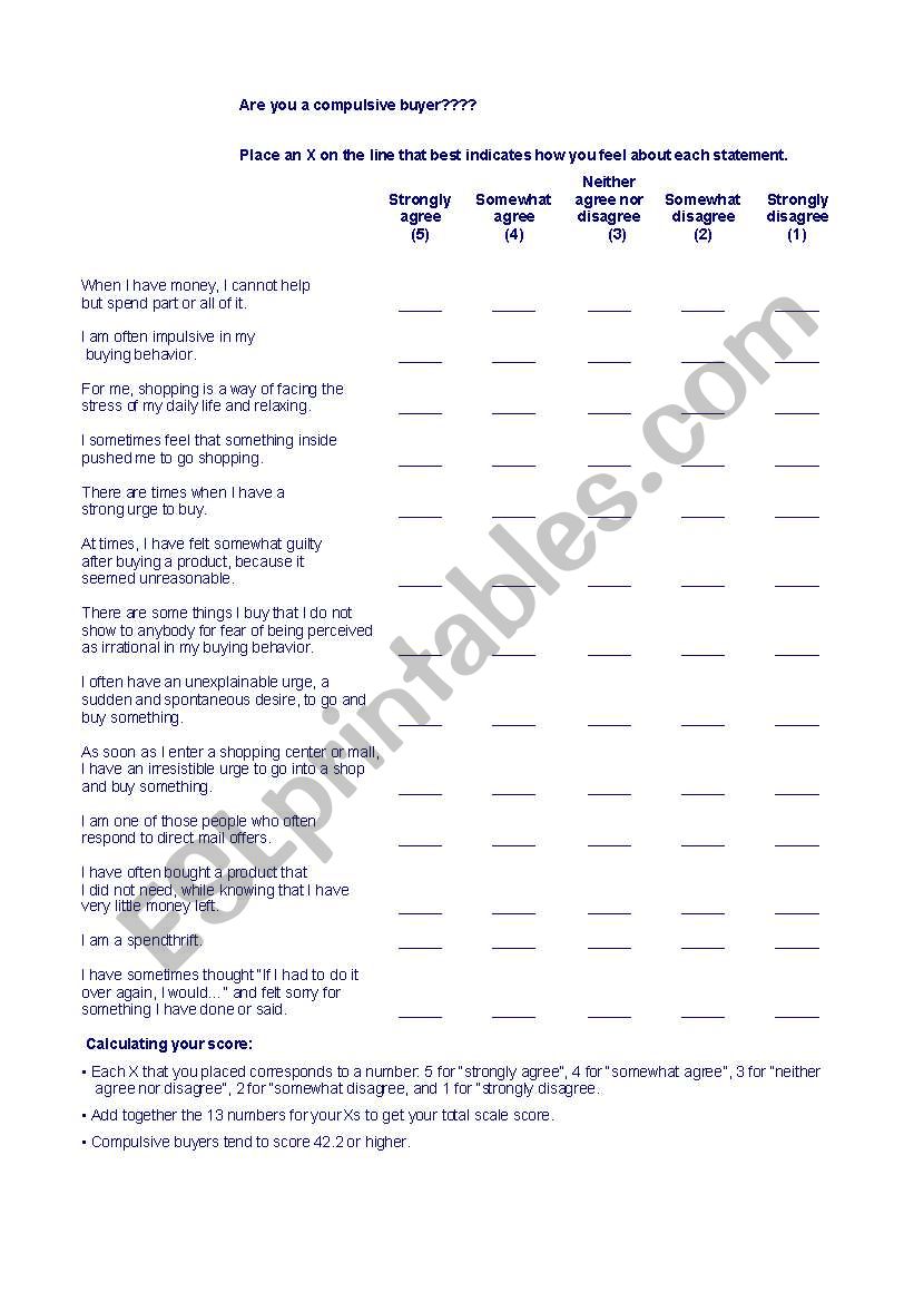 Are you a compulsive buyer?? worksheet